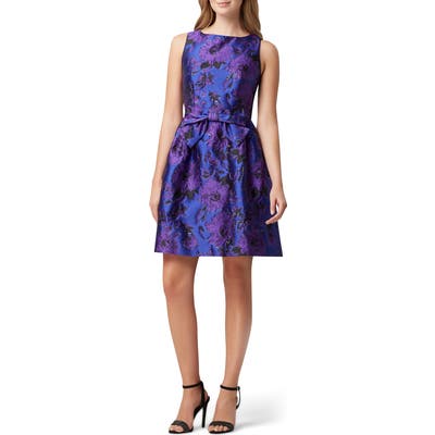 Tahari Jacquard Fit & Flare Dress, Purple