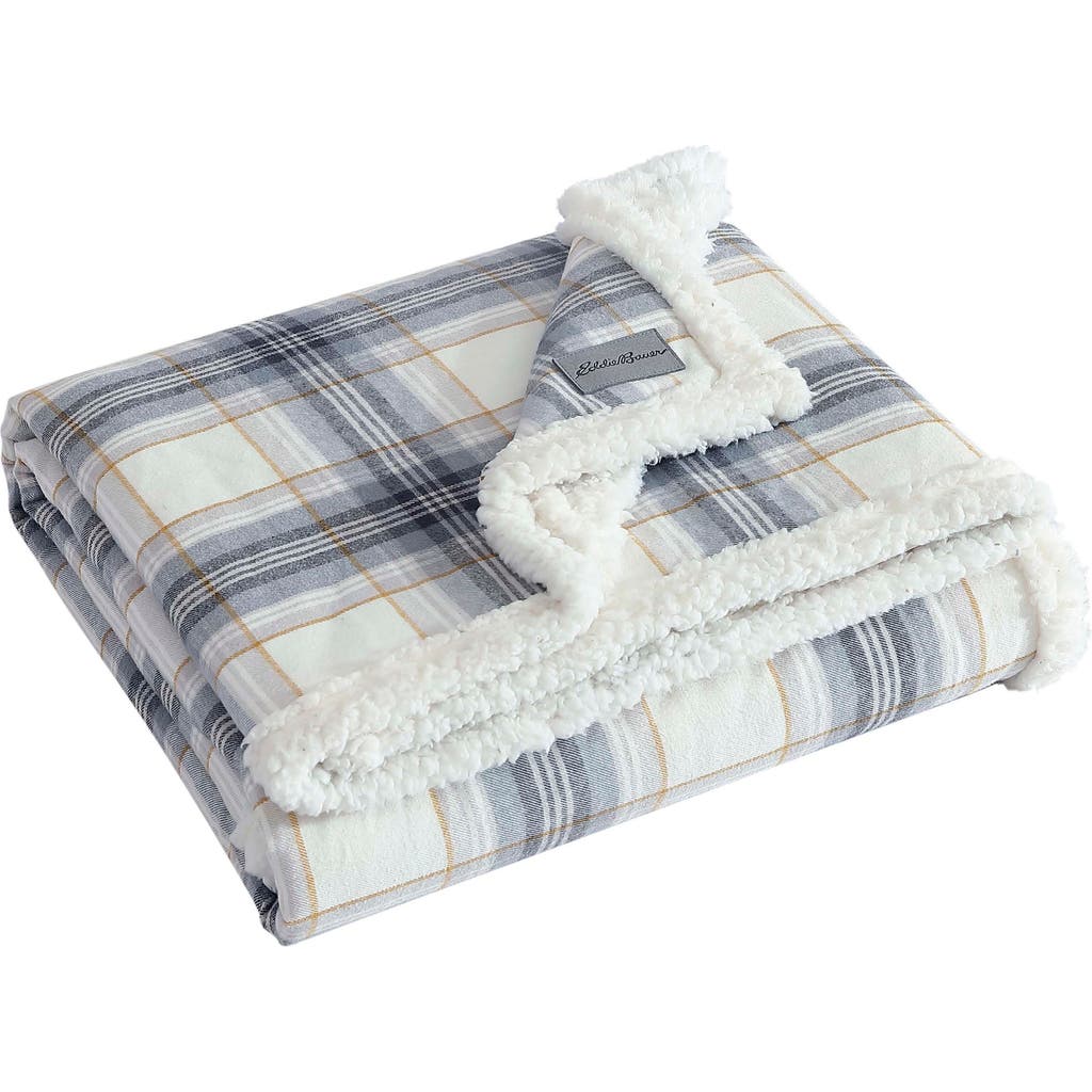 Eddie Bauer Edgewood Plaid Fleece Throw Blanket In Grey