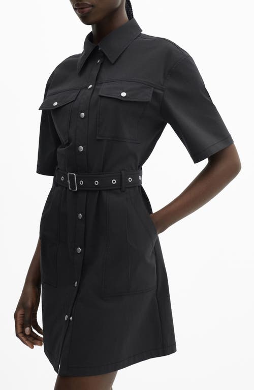 MANGO Belted Shirtdress Black at Nordstrom,