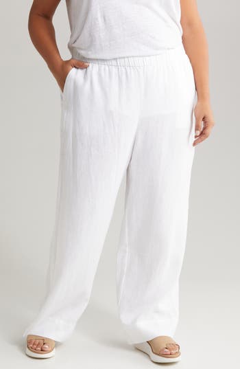 Eileen Fisher Missy Organic Linen Wide-leg Pants In White