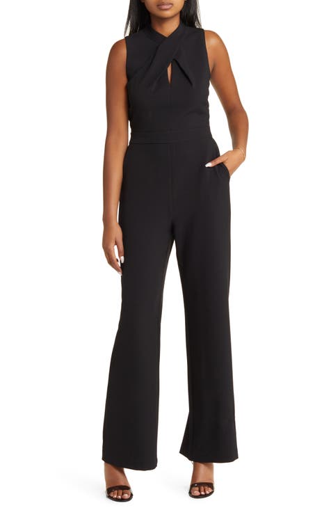Cameo Rose Black Ruched Strappy Flared Jumpsuit