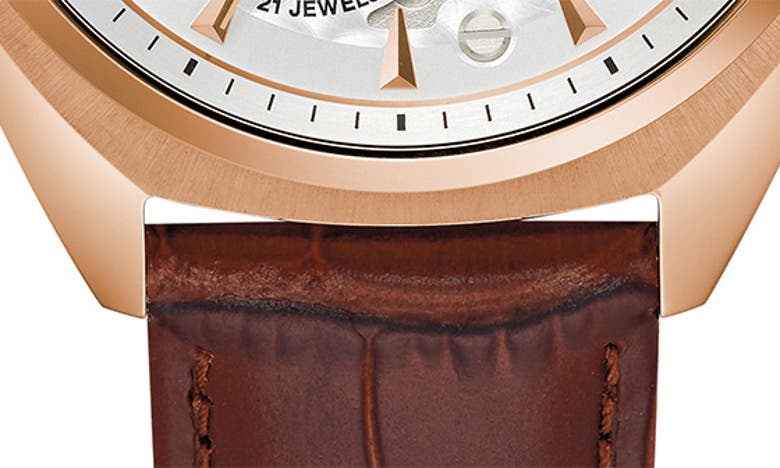 Shop Bulova Surveyor Automatic Leather Strap Watch, 41mm In Rose Goldone