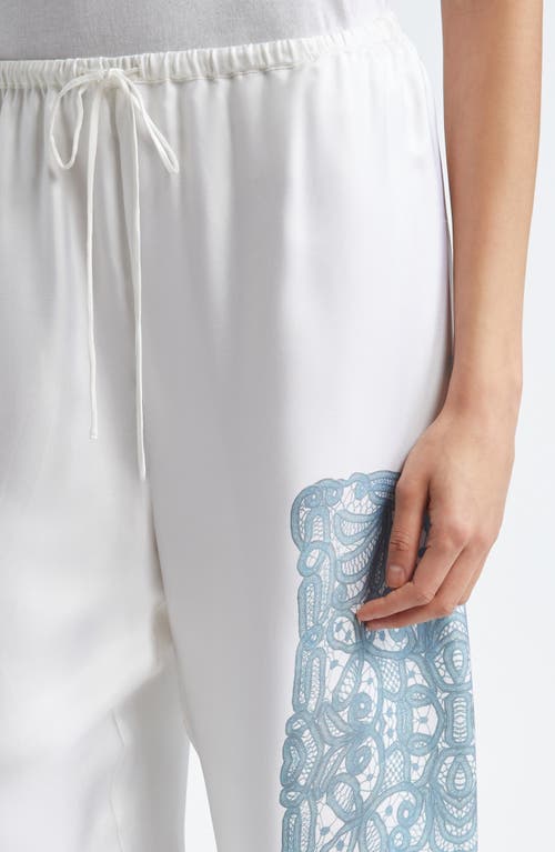 Shop Bite Studios Lace Print Drawstring Waist Organic Silk Twill Pants In Off White