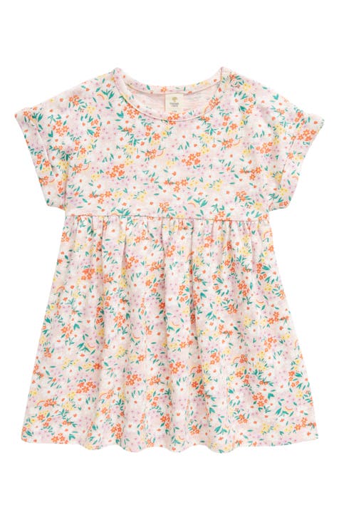 Print Roll Cuff Cotton Dress (Baby)