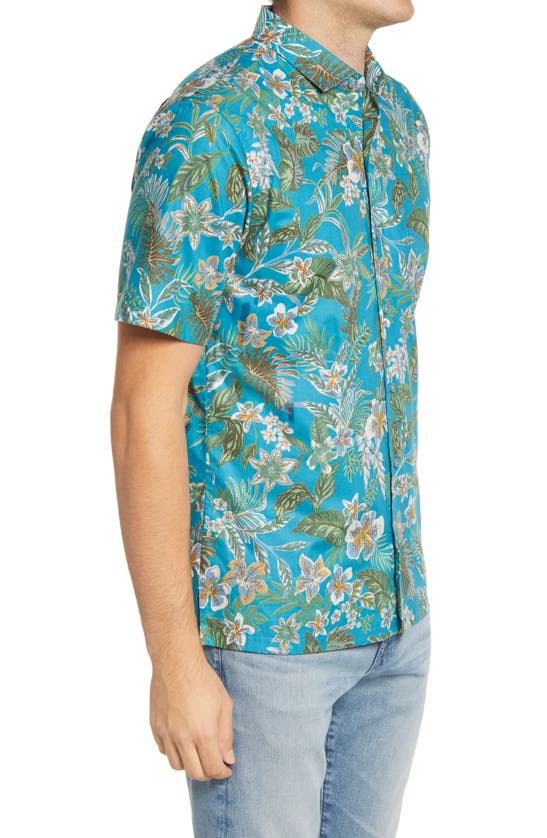 Shop Tori Richard Green Thumb Tropical Print Short Sleeve Button-up Shirt In Parrotfish