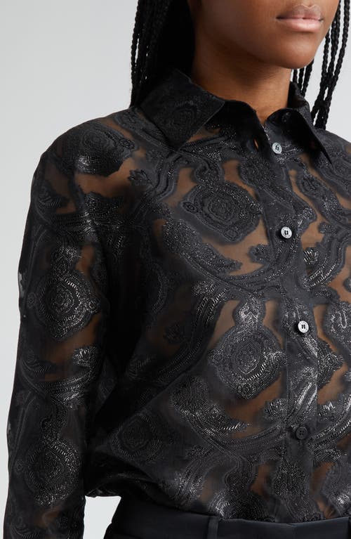 Shop Etro Metallic Paisley Sheer Button-up Shirt In Black