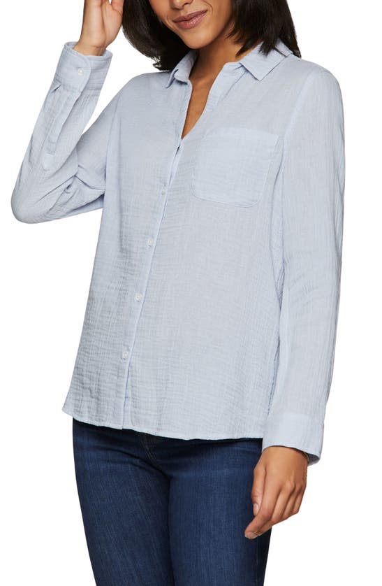 Beachlunchlounge Alessia Long Sleeve Cotton Shirt In Sail Blue