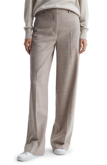 Reiss Oatmeal Wool Blend Wide Leg Suit Trousers In Oatmeal