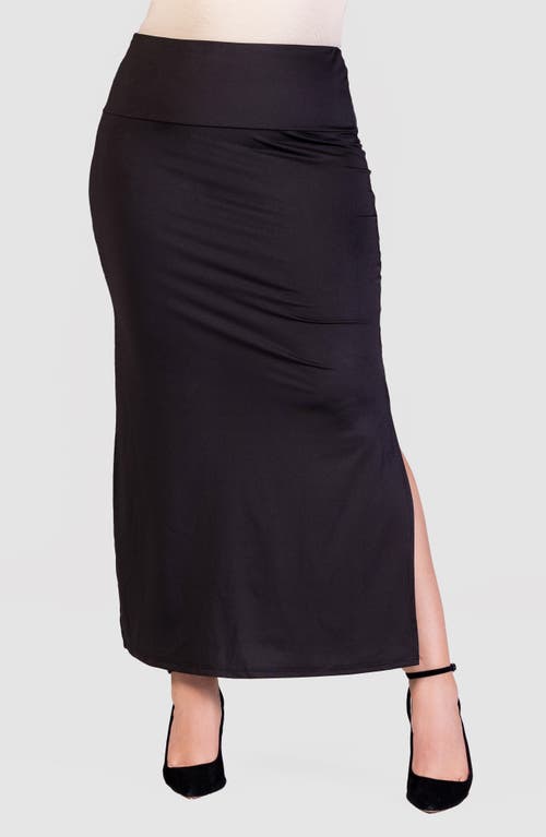 24seven Comfort Apparel Side Slit Knit Maxi Skirt In Black