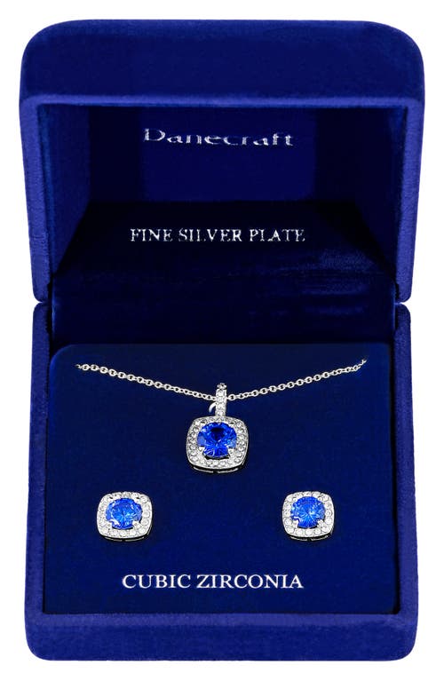 Danecraft Cz Cushoin Cut Pendant Necklace & Earrings Set In Silver