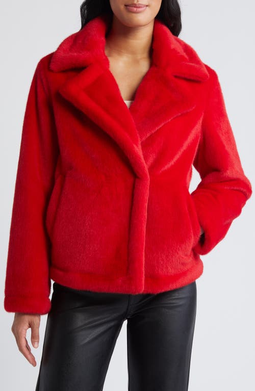 Shop Sam Edelman Notched Lapel Faux Fur Jacket In Crimson Red