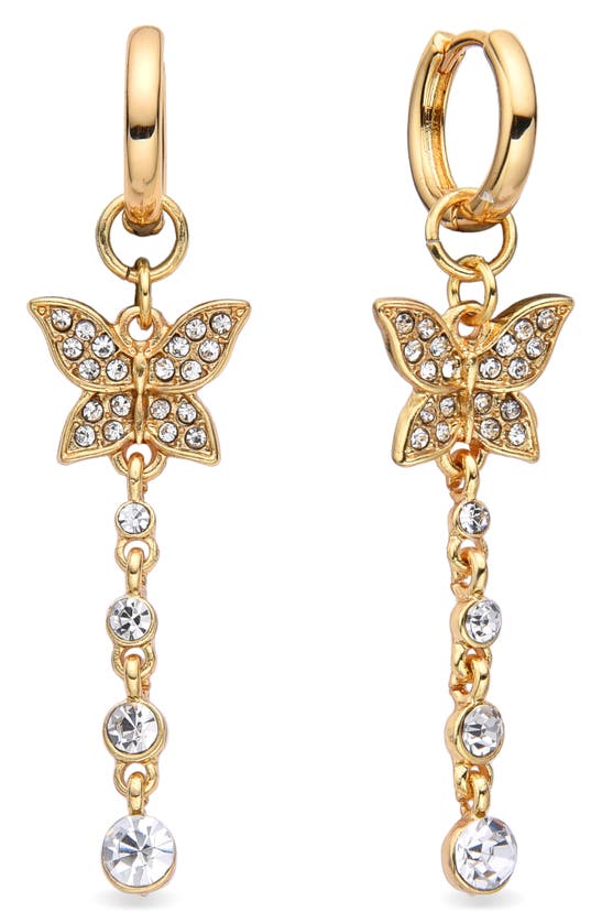 Shop Eye Candy Los Angeles Morgot Butterfly Cz Drop Huggie Hoop Earrings In Gold