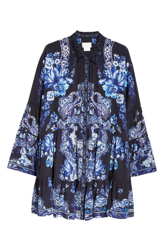 Shop Camilla Delft Dynasty Long Sleeve Silk Shift Dress