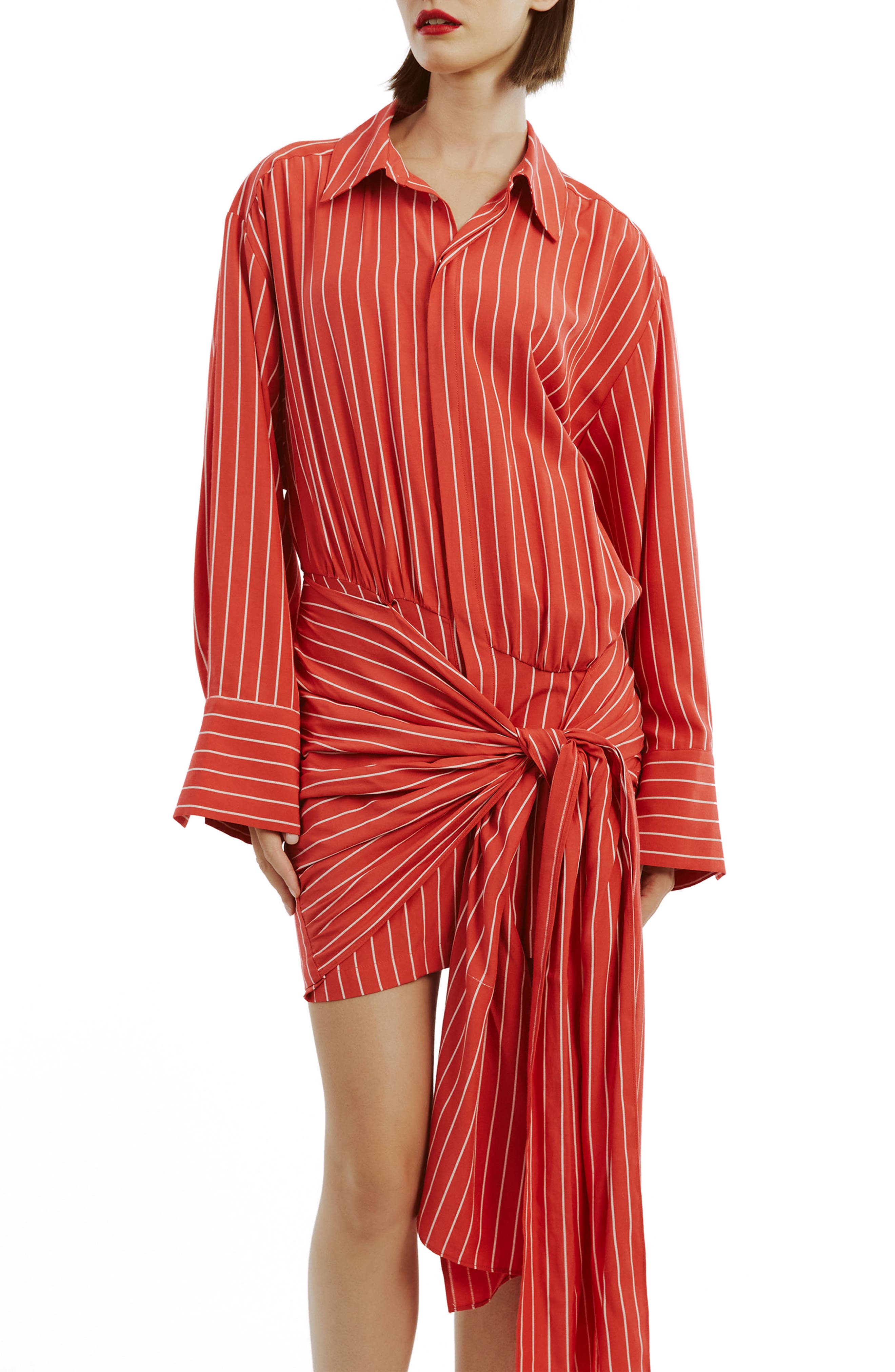 Bardot Malira Stripe Tie Long Sleeve Mini Shirtdress | Nordstrom