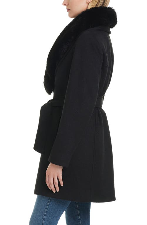 Shop Vince Camuto Wrap Coat With Removable Faux Fur Collar In Black