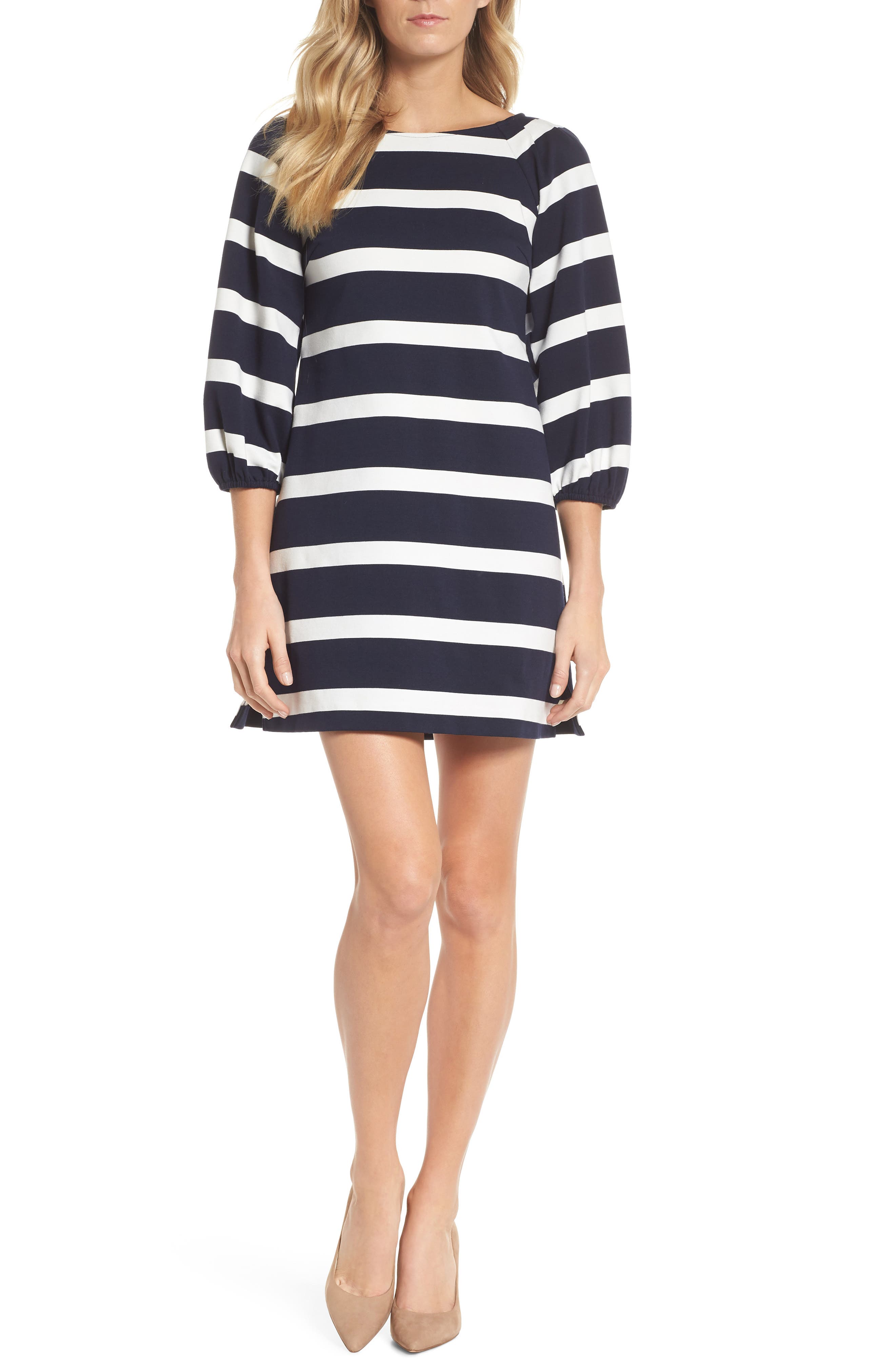 striped balloon sleeve dress