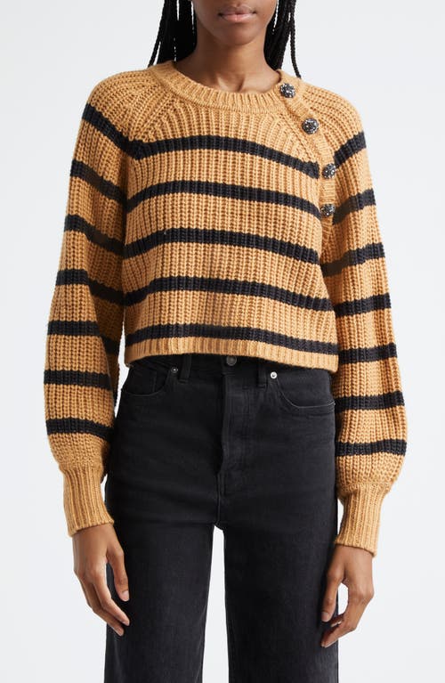 Shop Cinq À Sept Stripe Shaker Stitch Crop Sweater In Camel/black