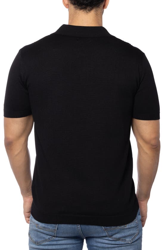 Shop Spring + Mercer Cable Short Sleeve Johnny Collar Sweater In Black