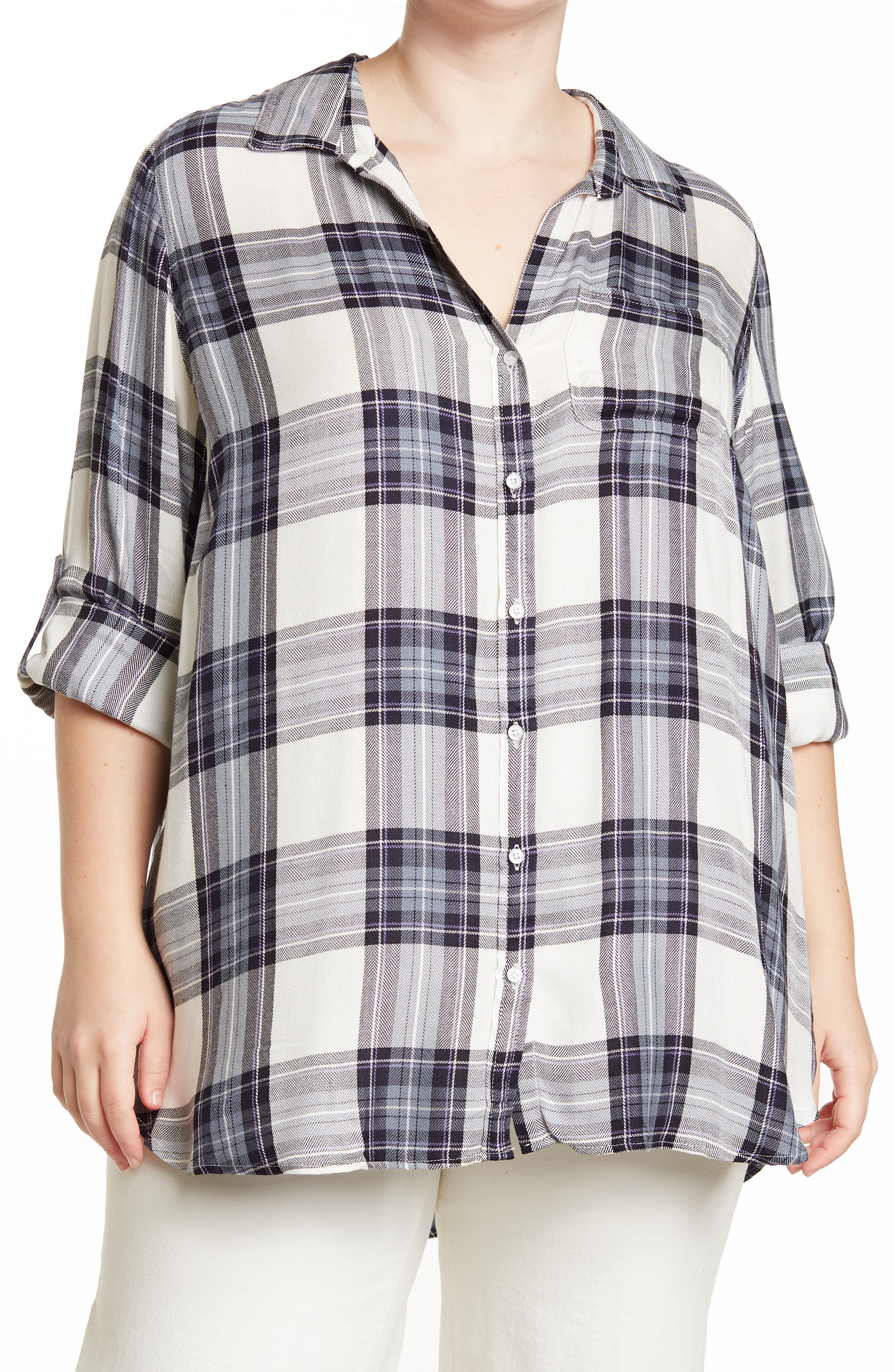 VELVET HEART Elisa Plaid Rolled Sleeve 