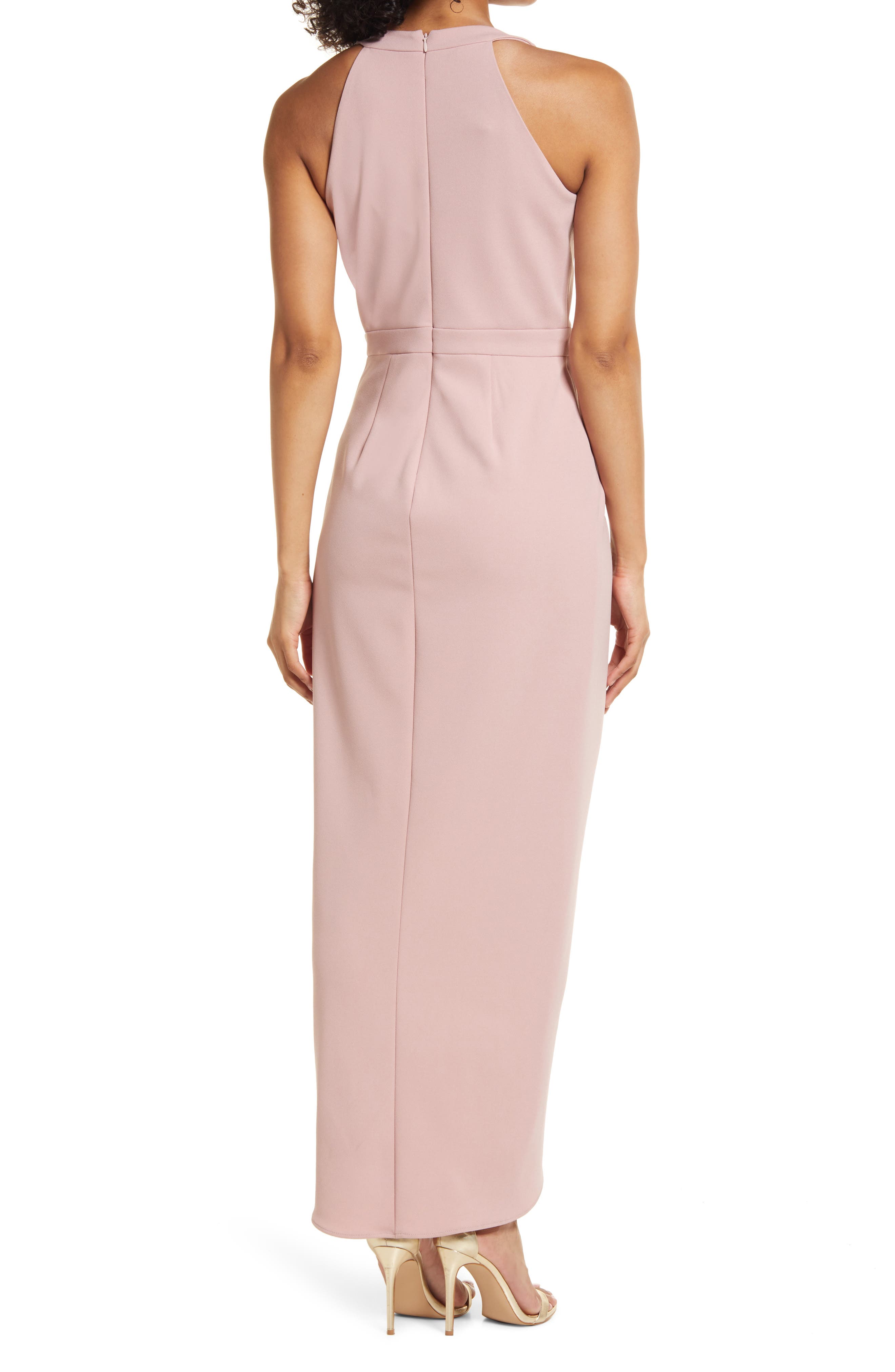 xscape tulip hem sleeveless crepe gown