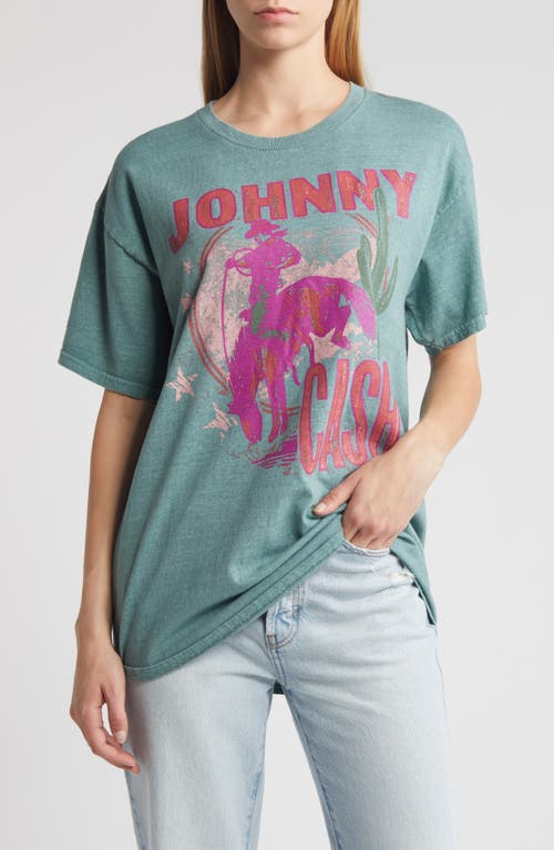 Johnny Cash Oversize Boyfriend T-Shirt in Green