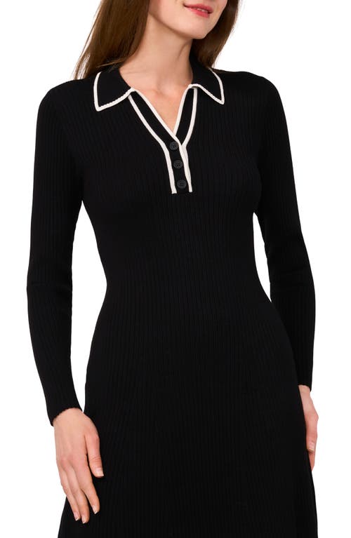 Halogenr Halogen(r) Contrast Trim Long Sleeve Sweater Dres In Rich Black