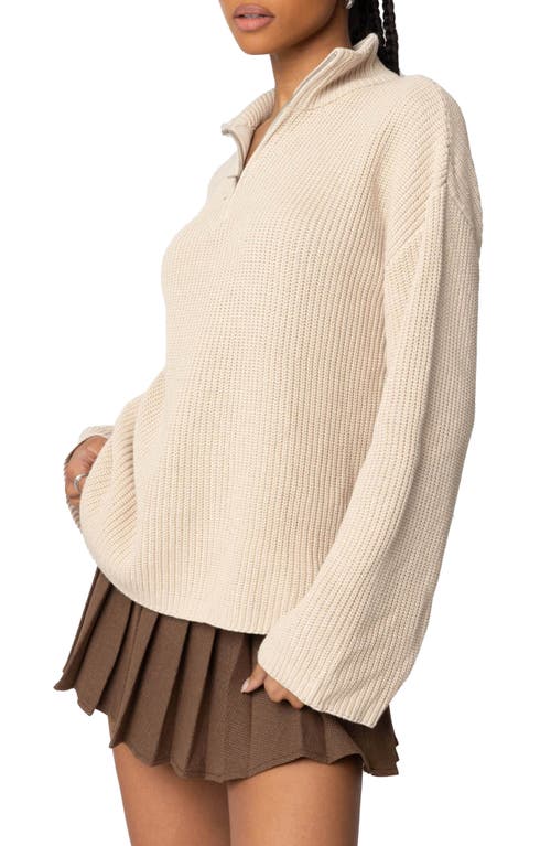 Edikted Amour High Neck Oversized Zip Sweater In Beige