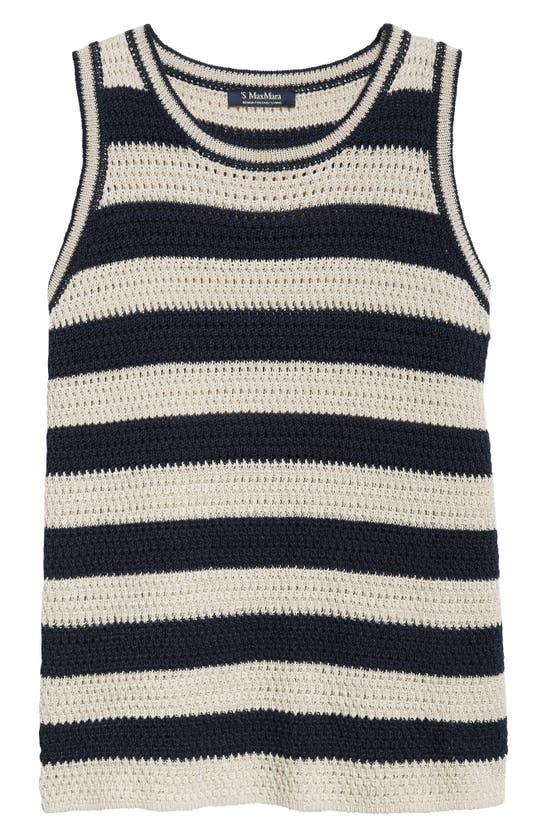 Max Mara Avio Striped Linen Crochet Knit Tank Top In Powder