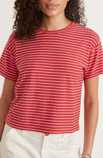 Marine Layer Lydia Textured Stripe T-shirt In Bittersweet