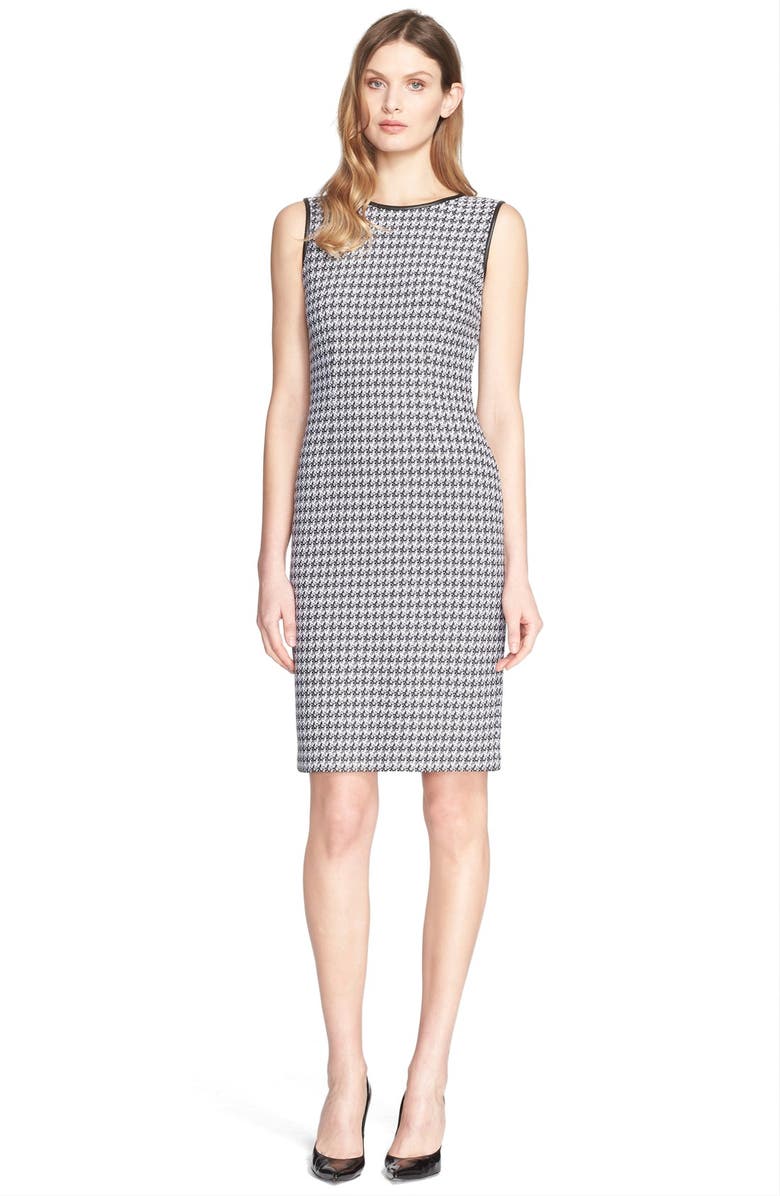 St. John Collection Houndstooth Knit Dress with Leather Trim | Nordstrom