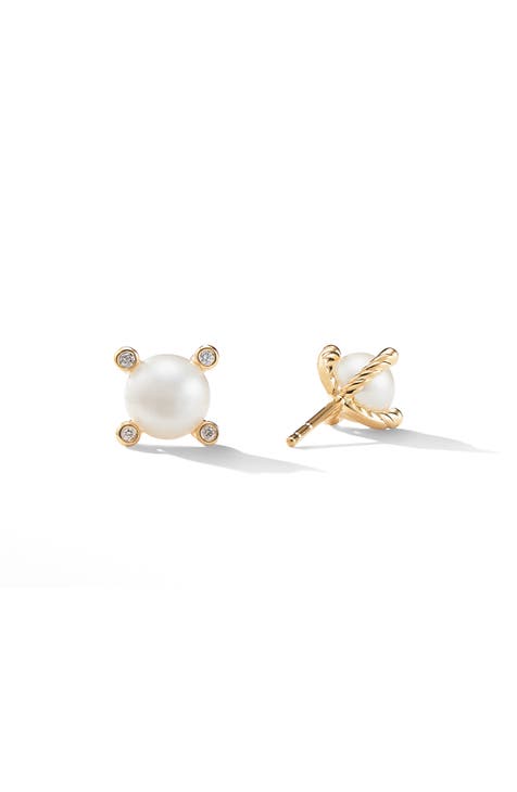 Genuine Pearl & Diamond Post Earrings