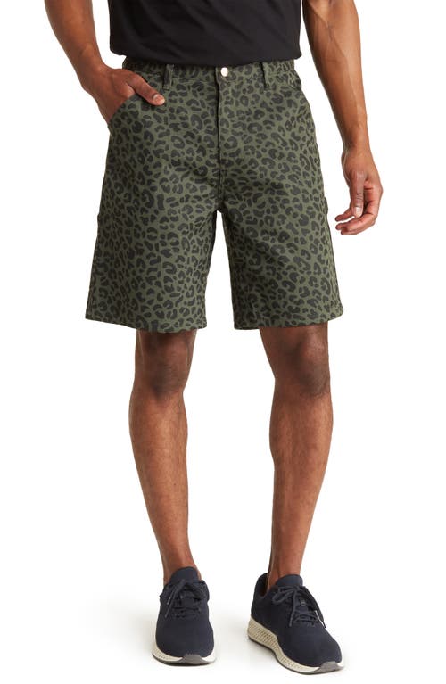 Noon Goons Leopard Print Cotton Carpenter Shorts in Green/Leopard