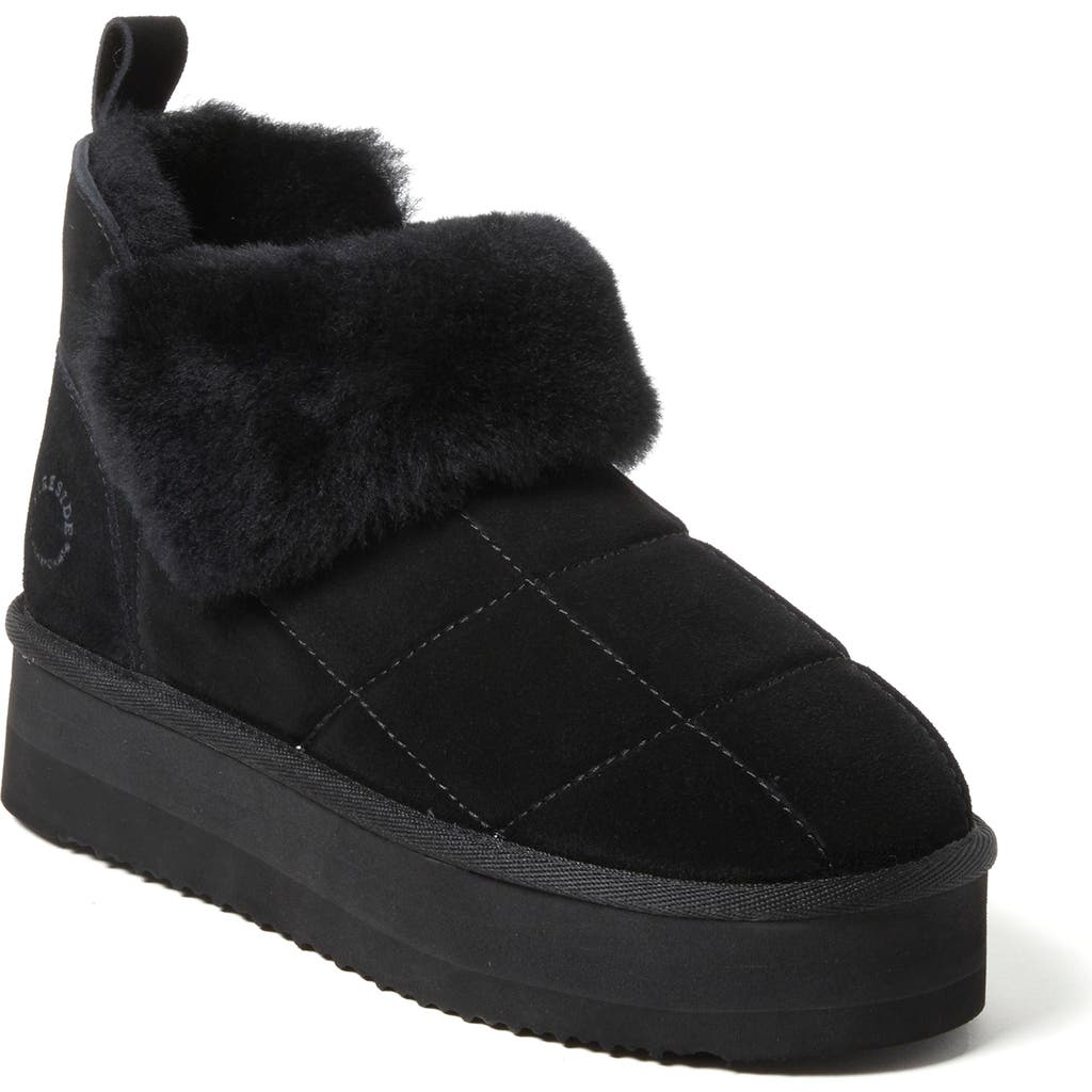 Dearfoams Fireside Bayswater Genuine Shearling Quilted Platform Bootie In Black