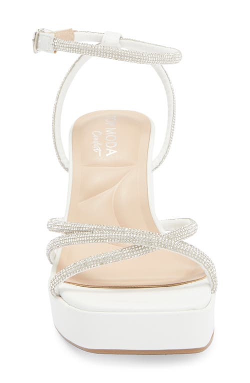 Top Guy Shoes Crystal Platform Sandal In White Pu