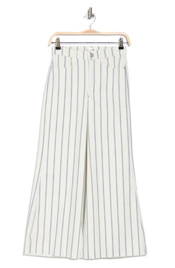 Frame Le Palazzo Striped Raw Wide Leg Jeans In Sage Multi In Indigo Multi