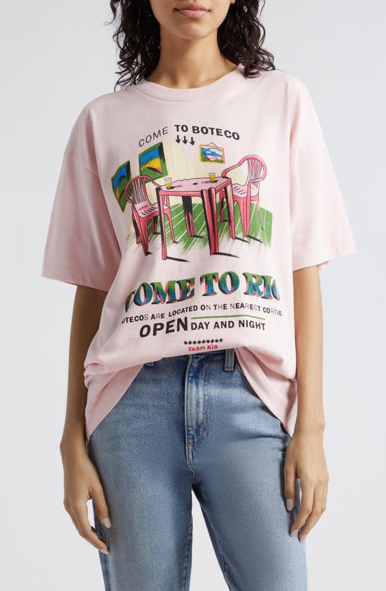 Farm Rio Come To Rio Cotton Graphic T-shirt In Pink