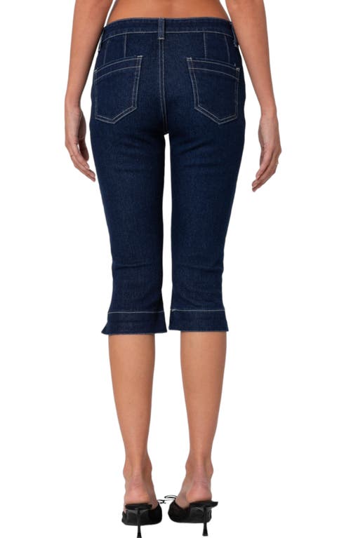 Shop Edikted Contrast Stitch Capri Jeans In Indigo-blue-raw-wash