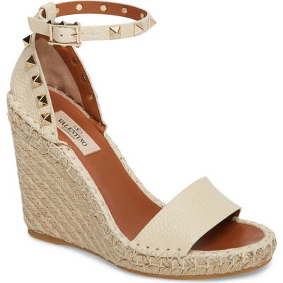 Valentino Garavani Rockstud Espadrille Wedge, Ivory