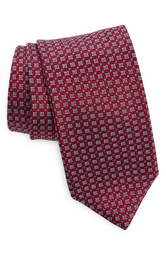 Shop Canali Neat Silk Tie In Red