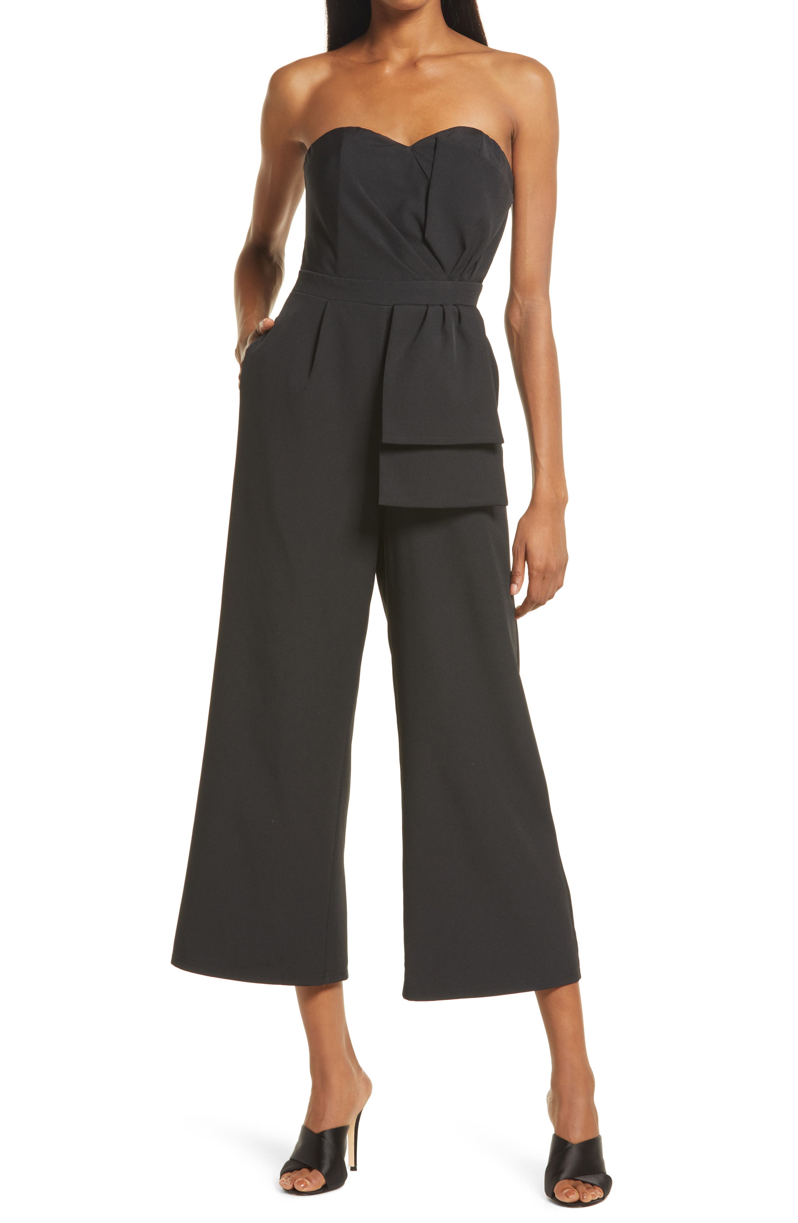 black strapless romper pants