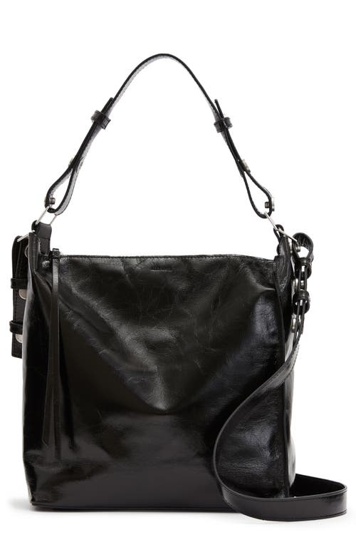 AllSaints Kita Leather Messenger Crossbody Bag in Black Shine