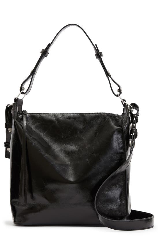 Allsaints Kita Leather Crossbody Bag In Black Shine