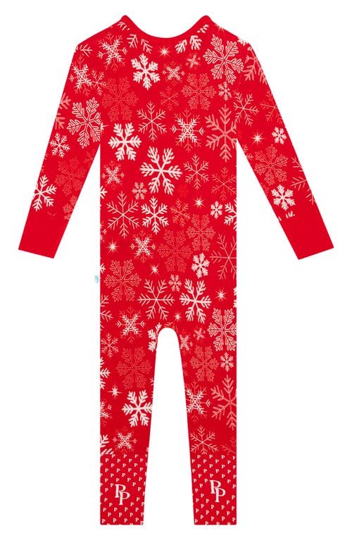 Shop Posh Peanut Zima Snowflake Fitted One-piece Convertible Footie Pajamas In Bright Red