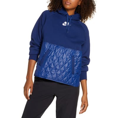 Nike Sportswear Logo Mixed Media Quilted Hoodie