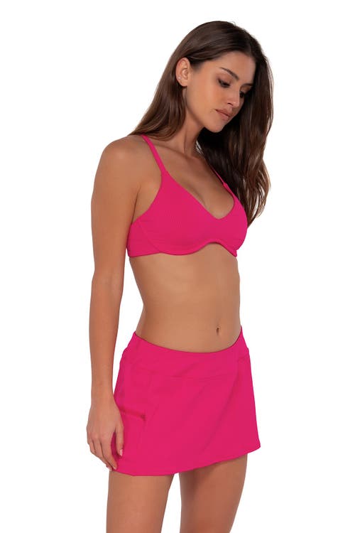 Sunsets Printed Sporty Skirted Bikini Bottom In Begonia Sandbar Rib
