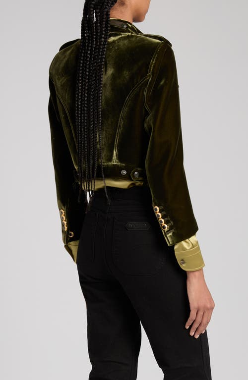 Shop Tom Ford Bonded Velvet Crop Jacket In Golden Olive