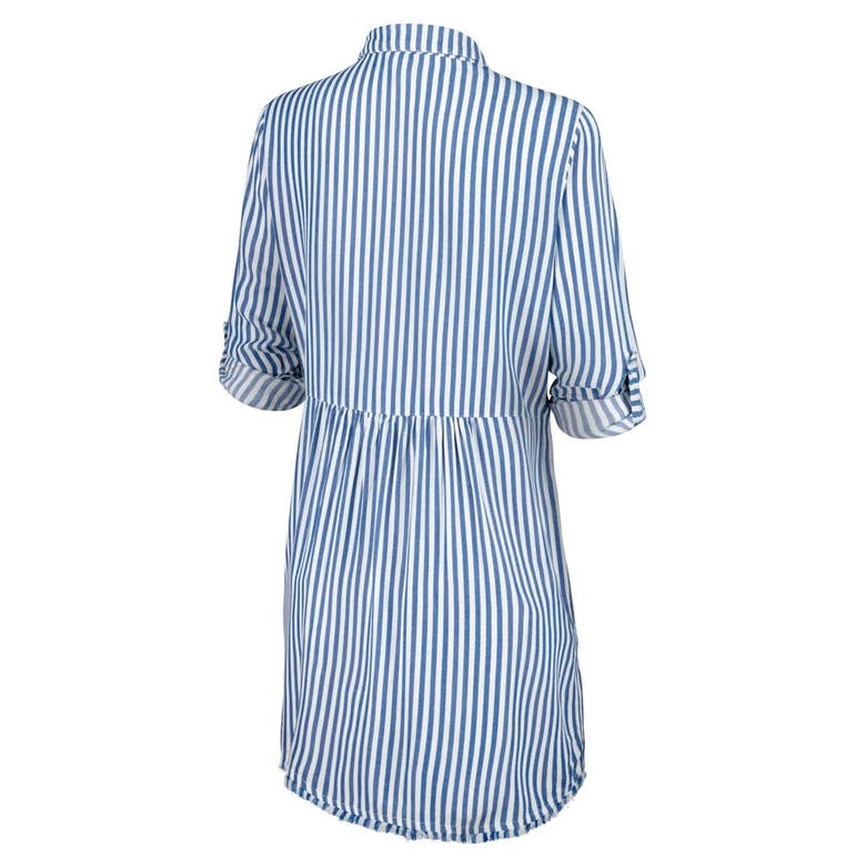Shop Tommy Bahama Blue/white New England Patriots Chambray Stripe Cover-up Shirt Dress