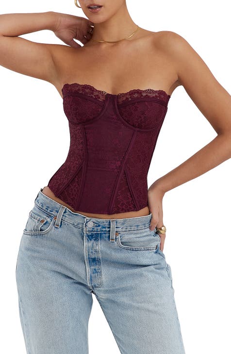 Women Sexy Corset Strapless Solid Color Tops Off the Shoulder Going Out  Shapewear Eyelet Cute Breast Support Corset