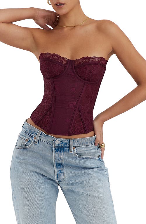 Straples Lace Corset Top in Black Cherry
