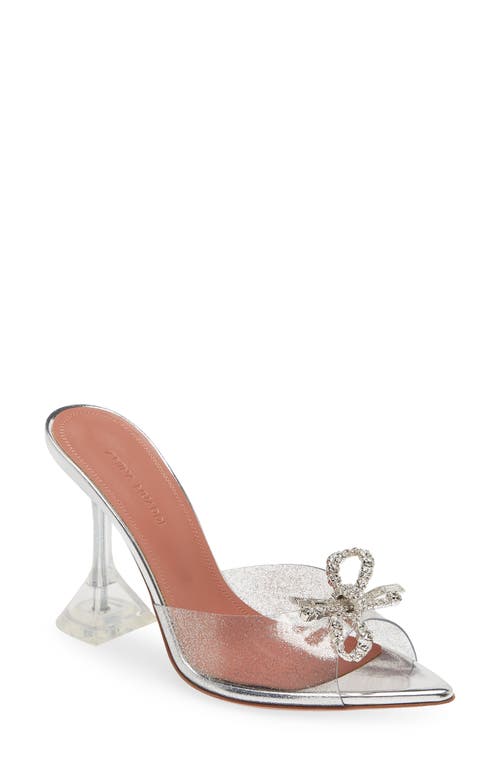 Rosie Glass Crystal Bow Slide Sandal in Silver Glitter